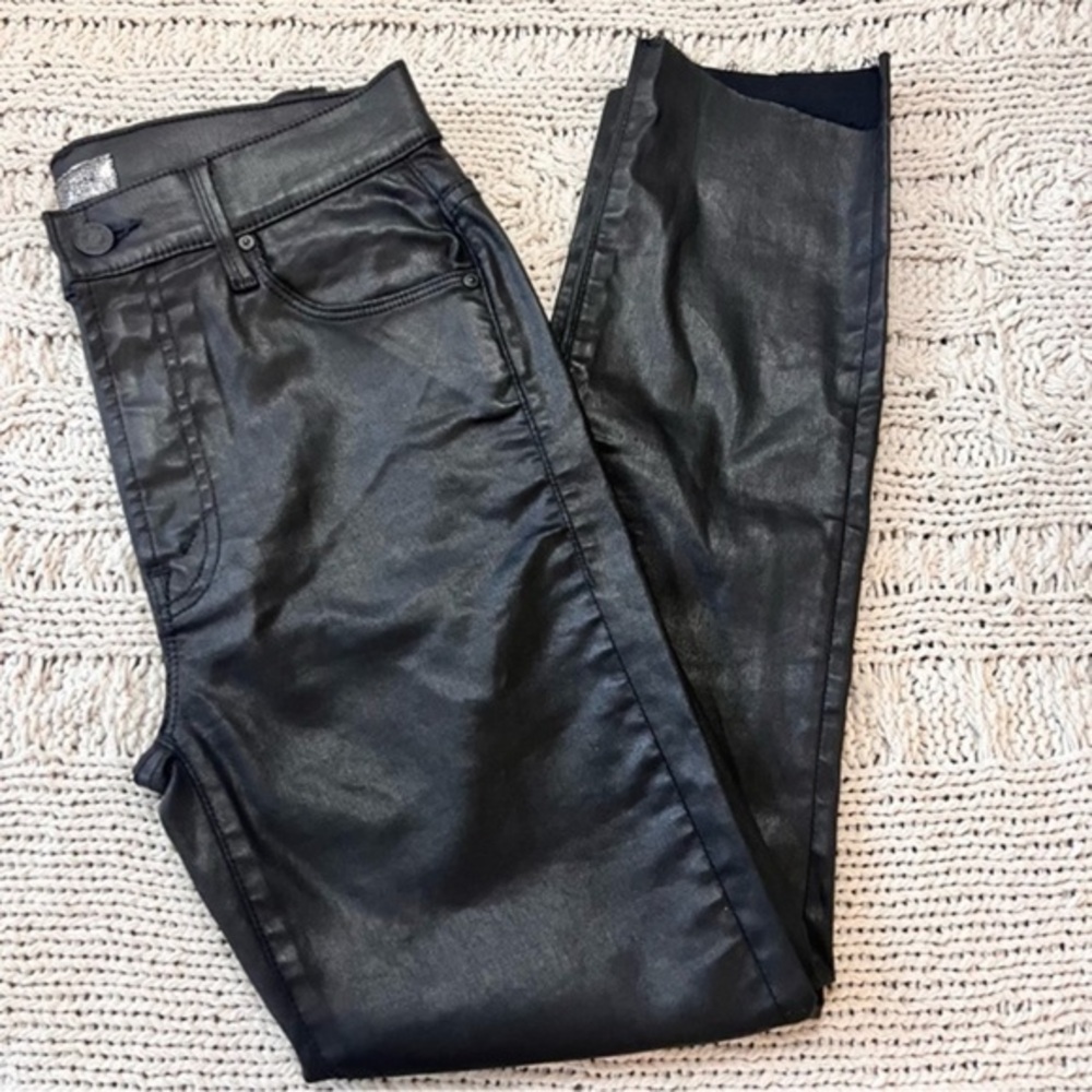 MOTHER Stunner Zip Ankle Step Fray Jeans If you think I'm‎ sexy 25 Glossy Black